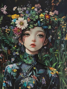 场景插画植物少女