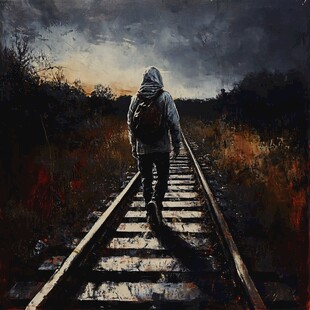 铁轨油画