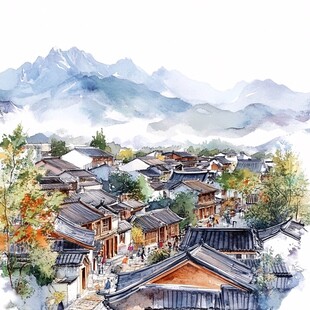 束河古镇插画