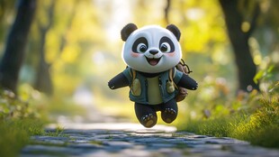 背着书包奔跑的小熊猫