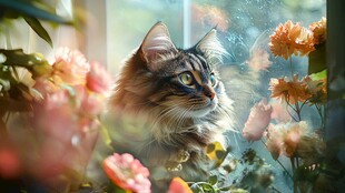 猫咪与鲜花