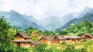 山村民居插画