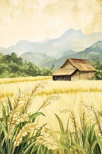 稻田风景插画