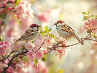 麻雀与桃花桃花与小鸟