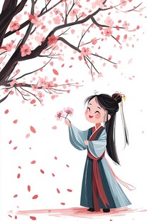 春天桃花女孩插画