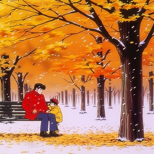 家庭深秋银杏树木