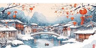 雪景山水插画