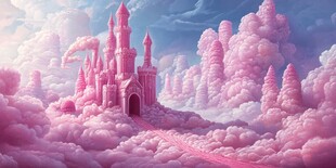 粉红色的超现实主义奇幻城堡
