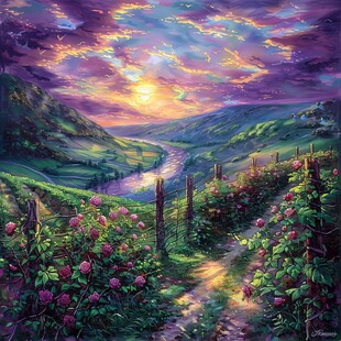 乡间道路油画