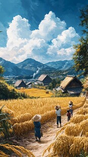 稻田插画瑶族大米