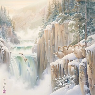 雪景山水插画