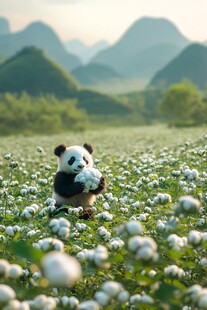 花丛里的小熊猫