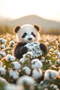 花丛里的小熊猫