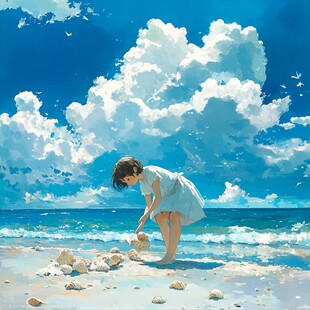 海边少女插画