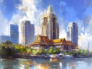 越南地标建筑山水画