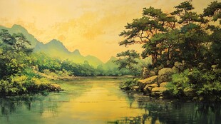 油画山水风景