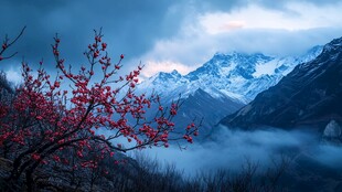 雪山田园桃花