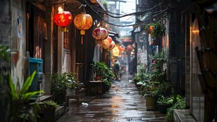 雨中古街