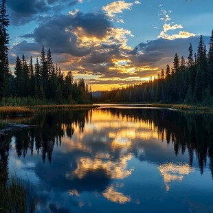 水中倒影夕阳美景