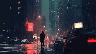 夜晚雨中行走的人