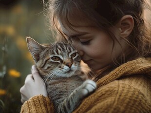 抱小猫咪的女孩