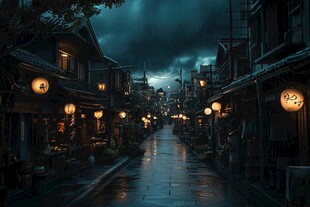 古代街道夜景