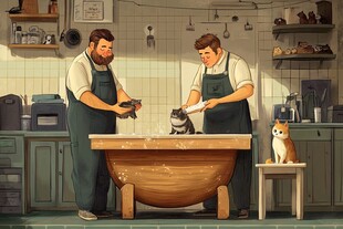 猫咪咖啡师插画设计