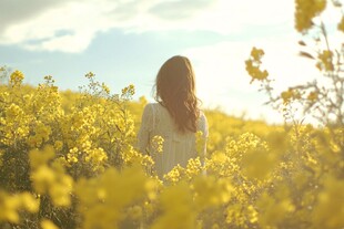 油菜花女人背影