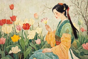 仕女赏花