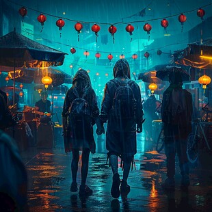 雨中的两个人