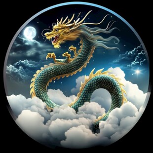 圆形卡通龙白龙青龙