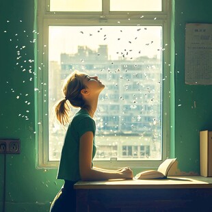 窗前读书剪影