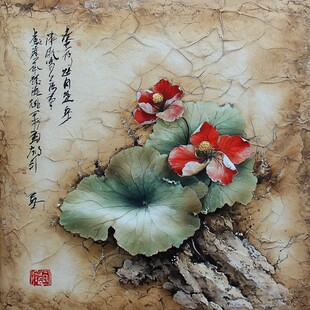 陶瓷荷花壁画