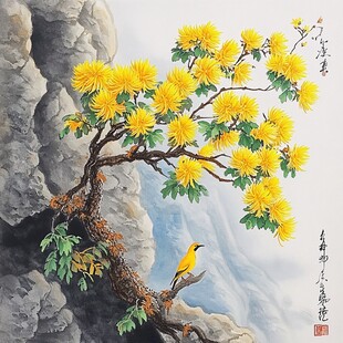 小山菊墙画