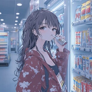 二次元女孩喝奶茶