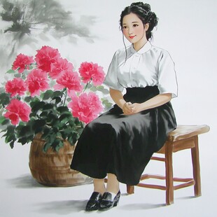 油画旗袍女