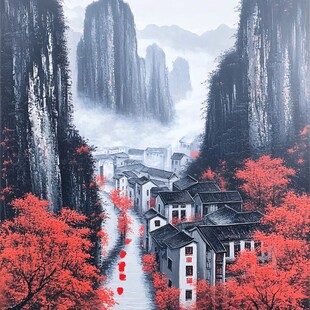 新中式油画风景