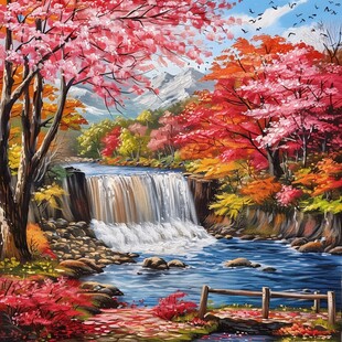 枫树风景油画