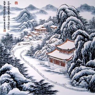 工笔手绘雪景图