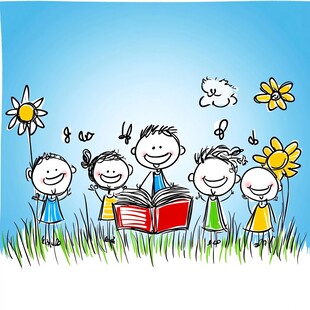 卡通小朋友看书