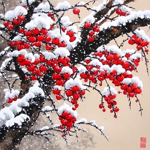 红果实雪景