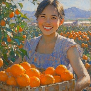 农家女孩抱水果