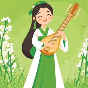 琵琶女孩插画插图