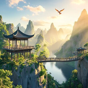 山水楼阁雅致意境风