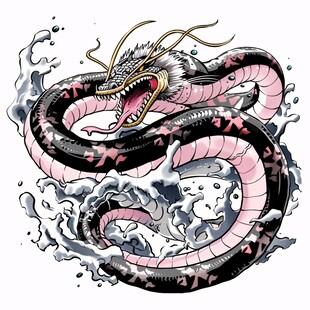 水墨画蛟龙水蛇