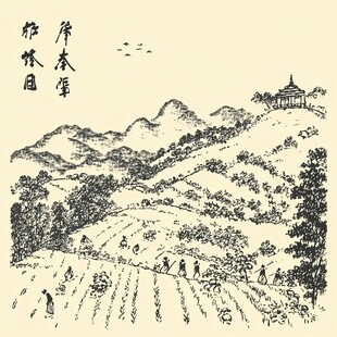 手绘茶山