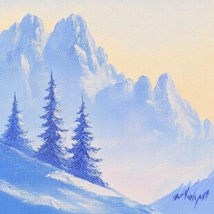 雪松雪景雪山插画