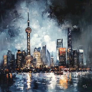 外滩夜景油画