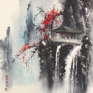 楼阁山水意境画