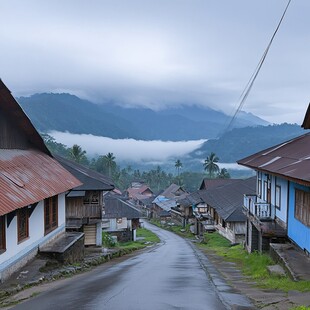 清晨边境山村